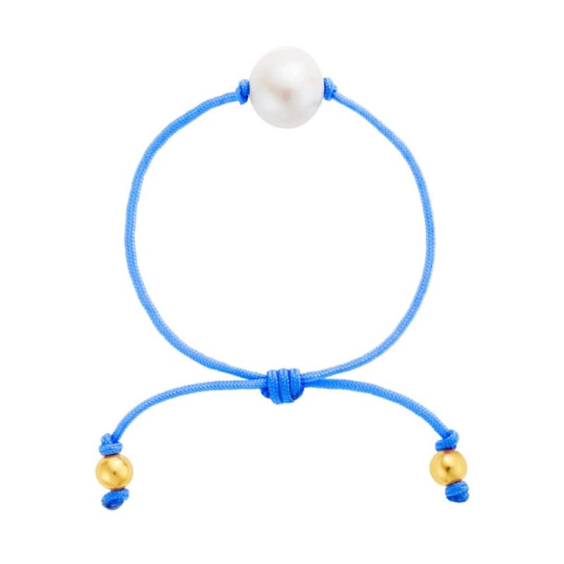 14k Gold-Filled Bead Adjustable Fabia Bracelet with Blue Cord and Pearl