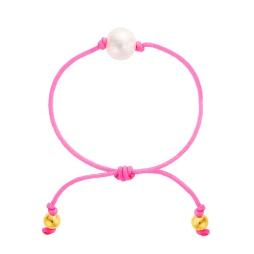 14k Gold-Filled Bead Adjustable Fabia Bracelet with Pink Cord and Pearl