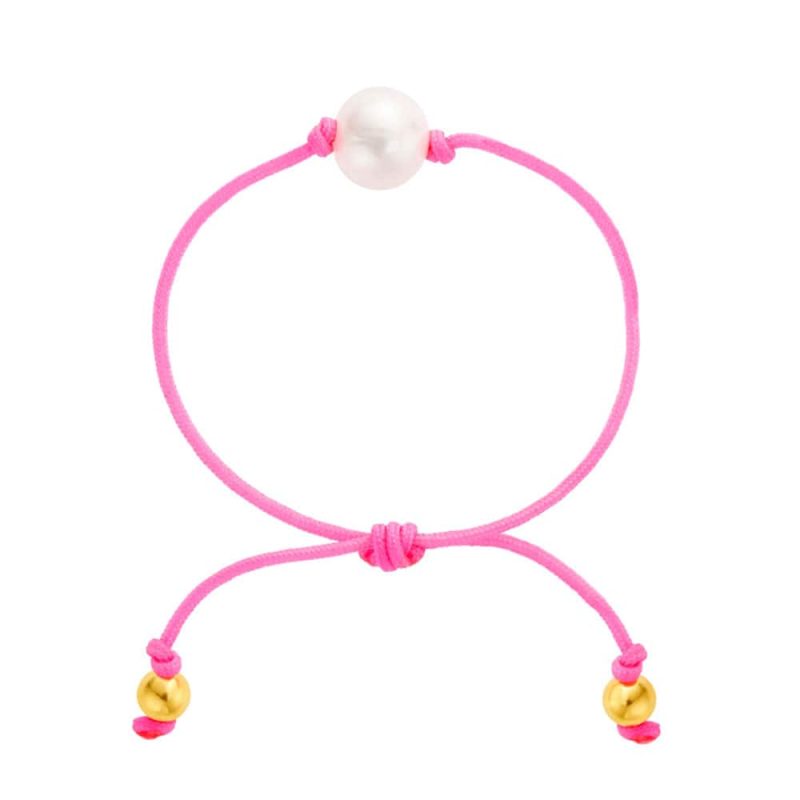 14k Gold-Filled Bead Adjustable Fabia Bracelet with Pink Cord and Pearl