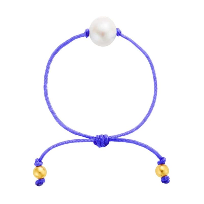 14k Gold-Filled Bead Adjustable Fabia Bracelet with Purple Cord and Pearl