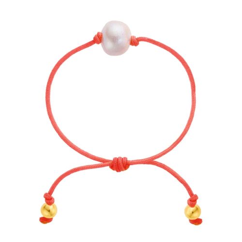 14k Gold-Filled Bead Adjustable Fabia Bracelet with Red Cord and Pearl