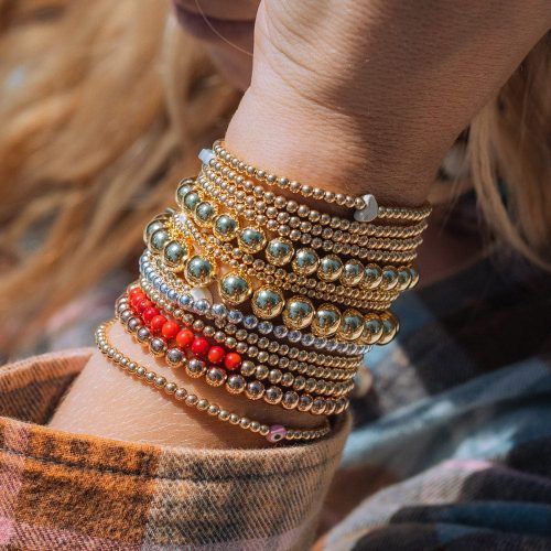 14k gold filled bracelet stack w red coral and sterling silver bracelets denim