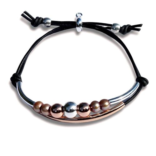 2024 New Years Freebie adjustable bracelet w rose gold beads white BG 2