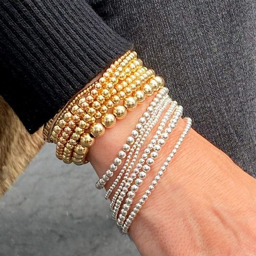 3mm 14k gold filled beaded bracelets stack w 4mm and 6mm 14k gold filled bracelets sterling silver beaded bracelet stack