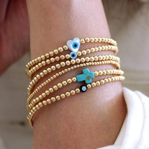 3mm and 2mm 14k gold filled bracelets w heart eye eveil eye and cross charms white summer instafeed 37f41d5c 9b95 4eb9 a797 6612c5d0df42