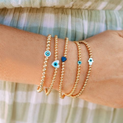 3mm and 2mm 14k gold filled bracelets w heart eye eveil eye and hamsa charms summer instafeed