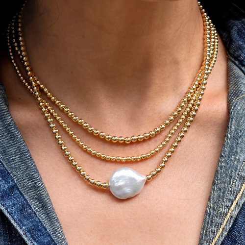 3mm and 4mm 14k gold filled necklaces one w a freshwater pearl