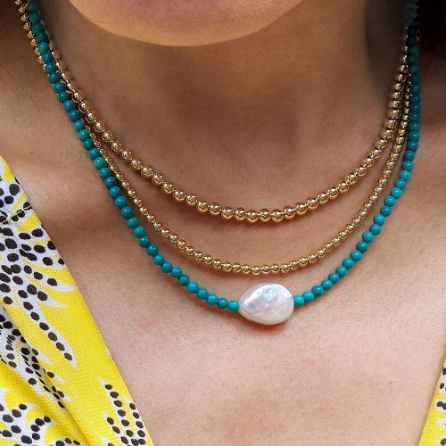 3mm and 4mm 14k gold filled necklaces w turquoise necklace w large square pearl necklaces layered denim square yellow summer