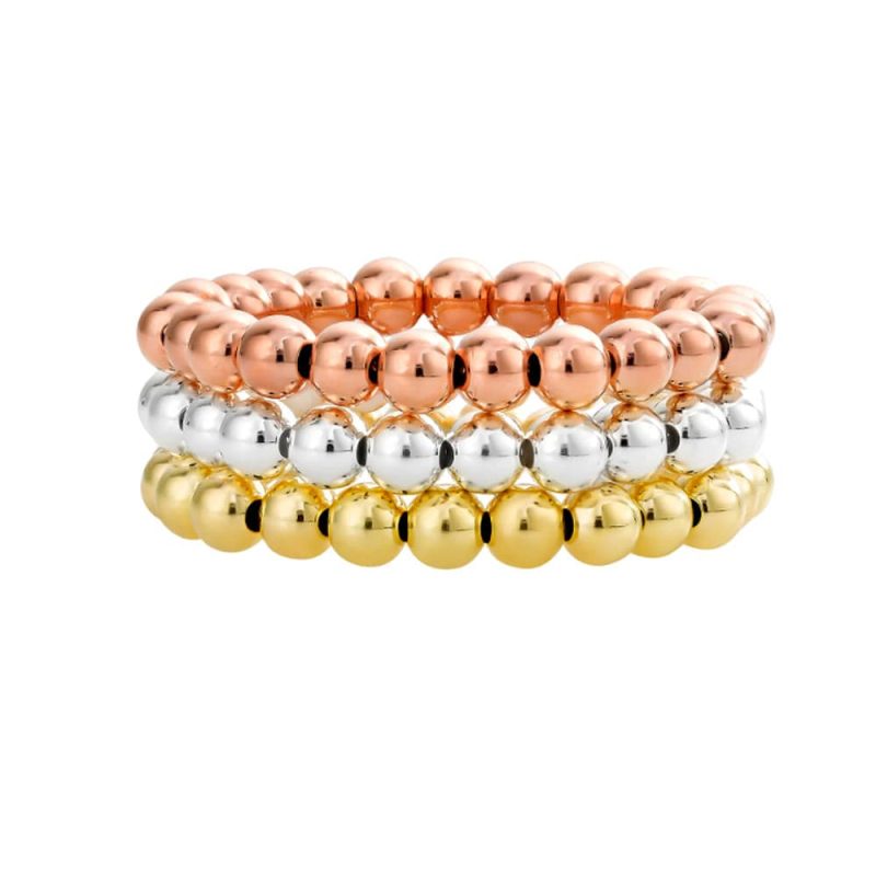 3mm sterling silver rose gold and 14k gold filled bead ring stack