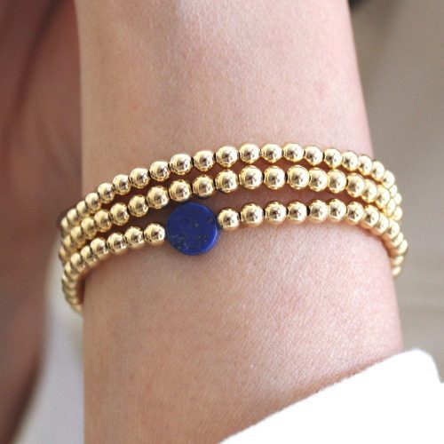 4mm 14k gold filled bead bracelet w lapis white