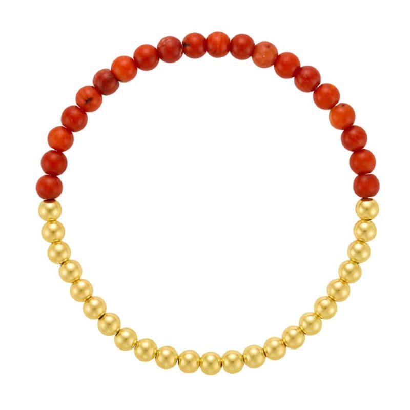 4mm 14k gold filled bead bracelet w red coral