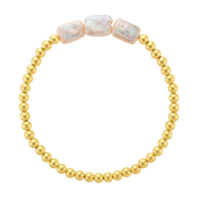 4mm 14k gold filled beaded bracelet w 3 square freshwater pearls