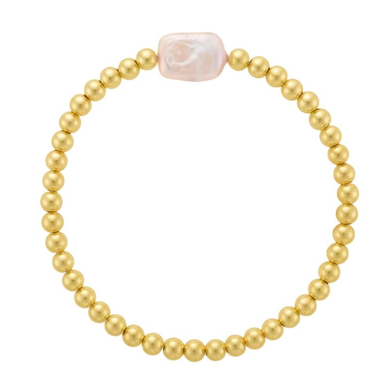 4mm 14k gold filled beaded bracelet w large square freshwater pearl