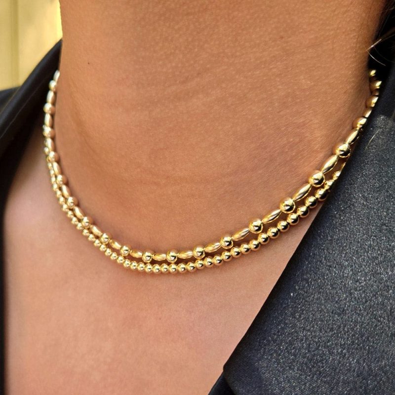 4mm 14k rice bead 14k gold filled necklace layered w 4mm 14k gold filled necklace black