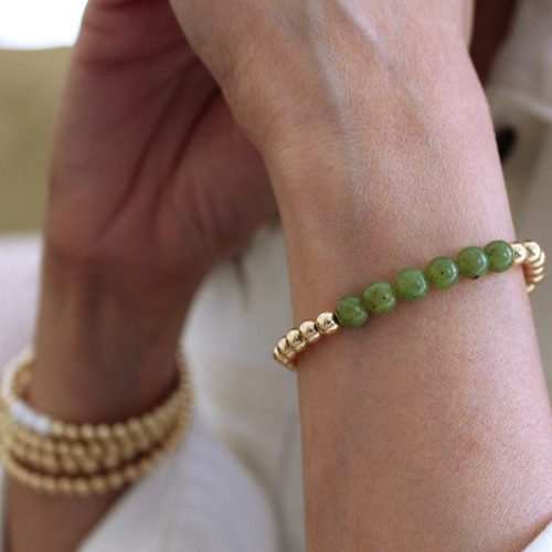 4mm gold filled bracelets w jade beads and gold bracelet stack white