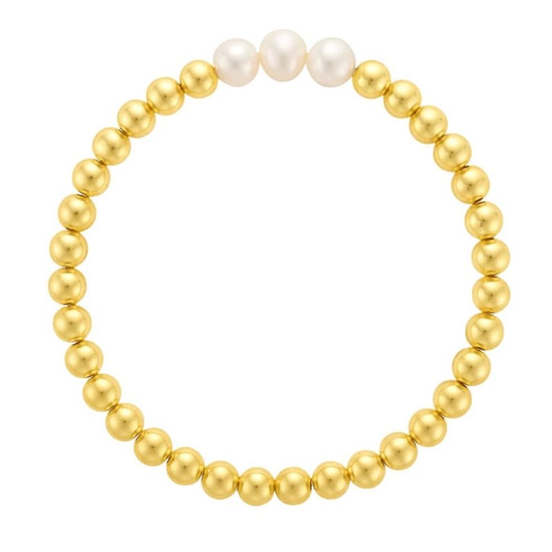 5mm 14k gold filled beaded bracelet w 3 freshwater pearls