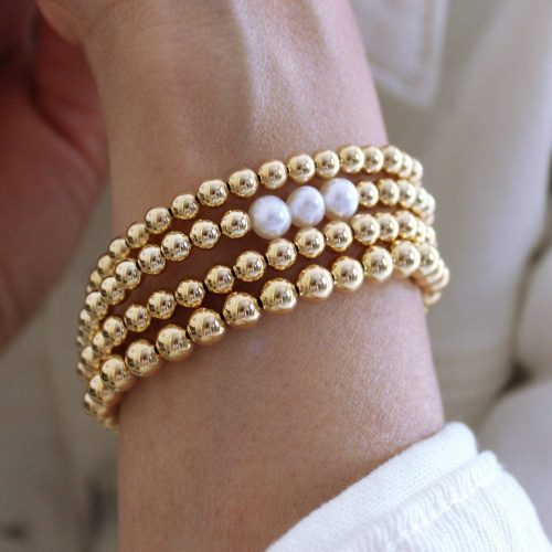 5mm 14k gold filled beaded bracelet w 3 pearls w 6mm 14k gold filled bracelets stack 22778652 5184 4604 9824 807087150f1c