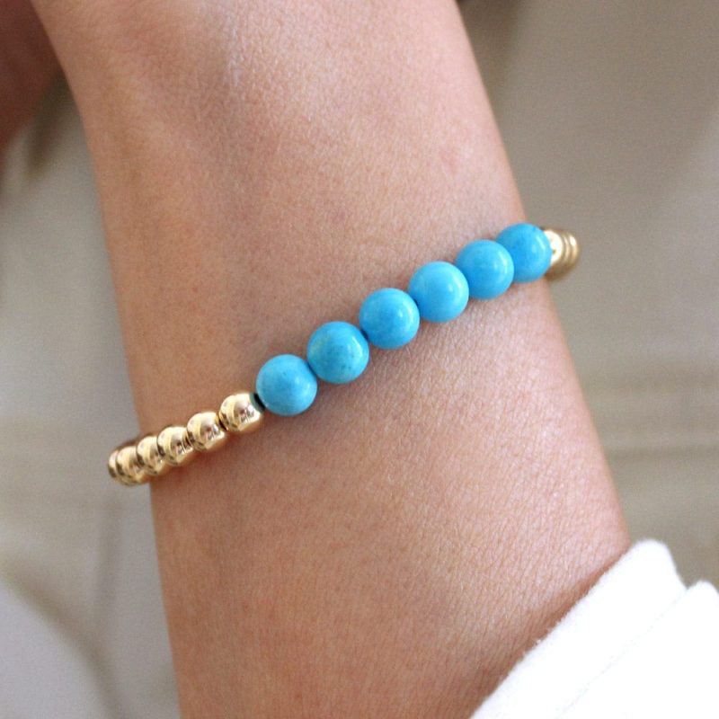 5mm 14k gold filled bracelet with turquoise beads white instafeed