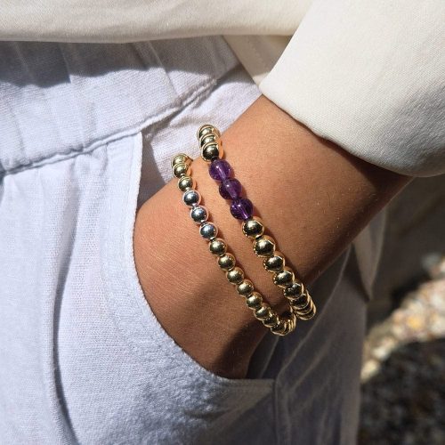 5mm 14k gold filled bracelets w amethyst and sterling silver beads white