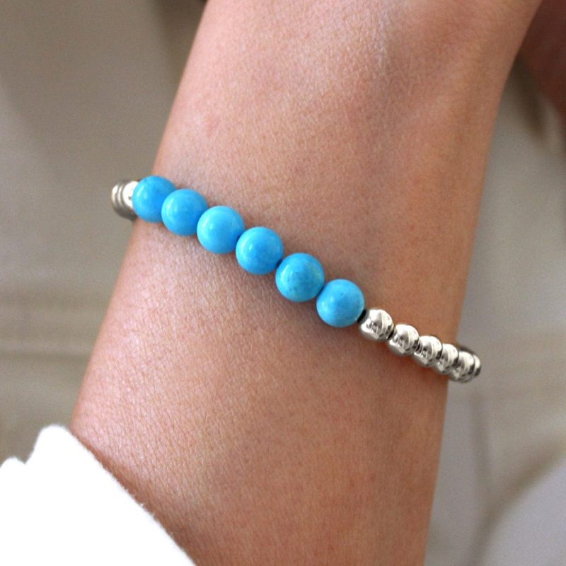 5mm sterling silver bracelet with turquoise beads white instafeed