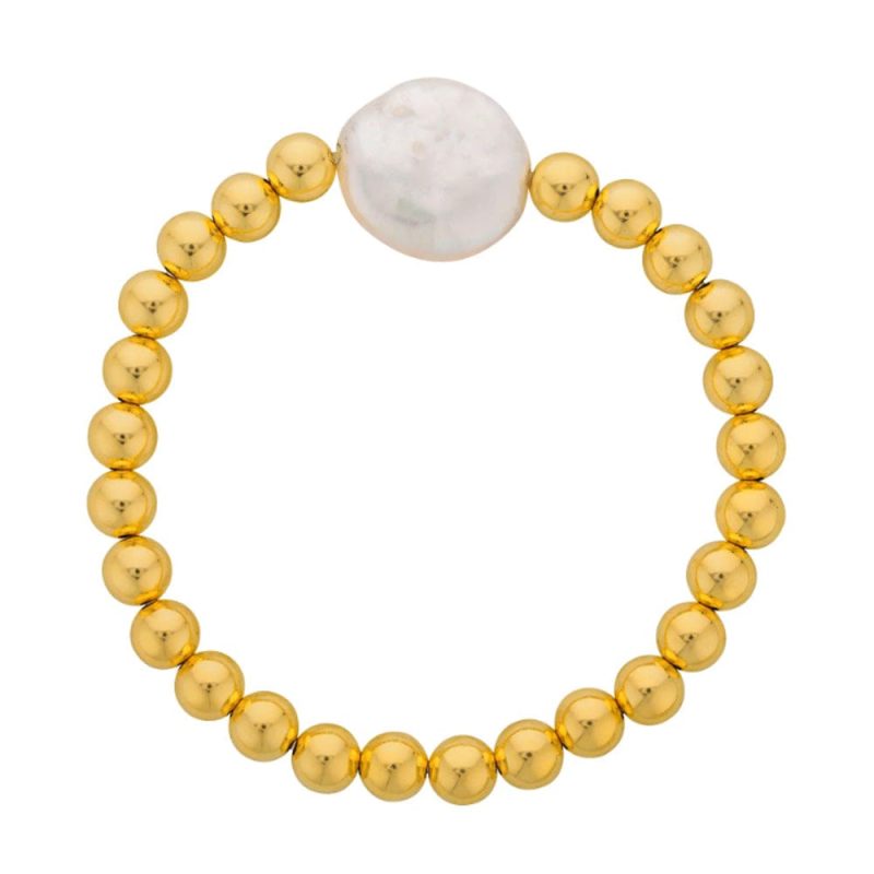 6mm 14k gold filled beaded bracelet w large freshwater pearl