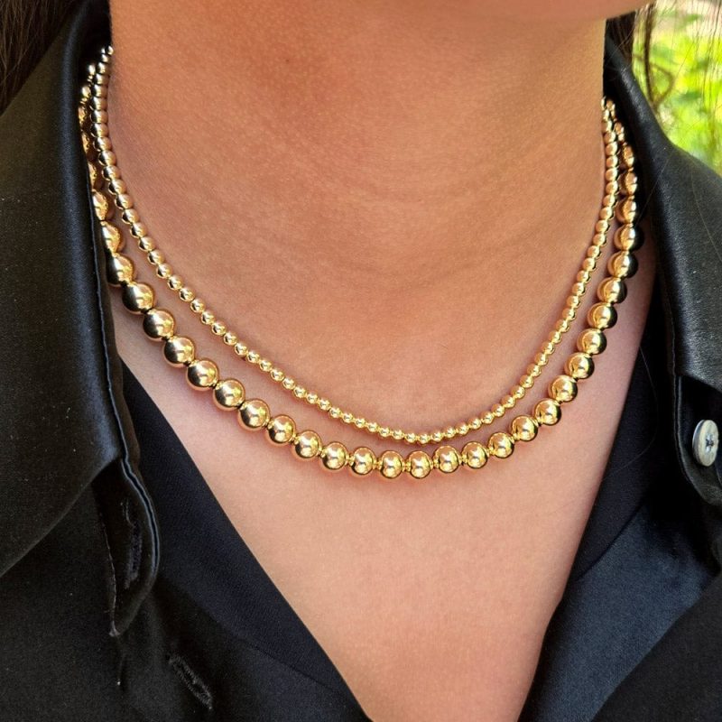 8mm 14k gold filled beaded nacklace layered w 14k gold filled necklace black