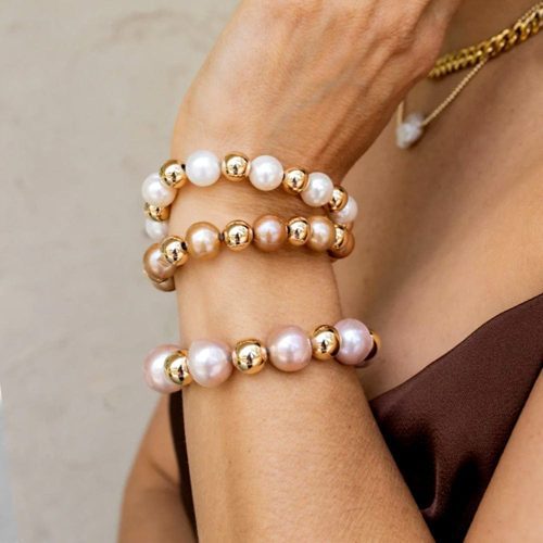 9mm 14k gold filled beaded bracelet w large freshwater pearls