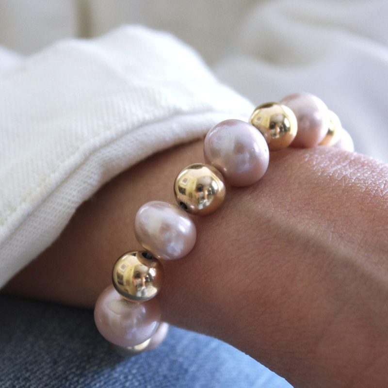 9mm 14k gold filled bracelet w pearls white