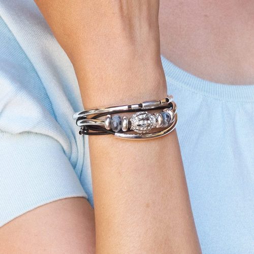 Avignon silver and leather wrap bracelet blue