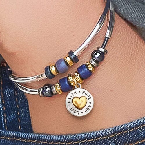 Barking Dog SIlver AYCC bracelet faith hope love charm denim