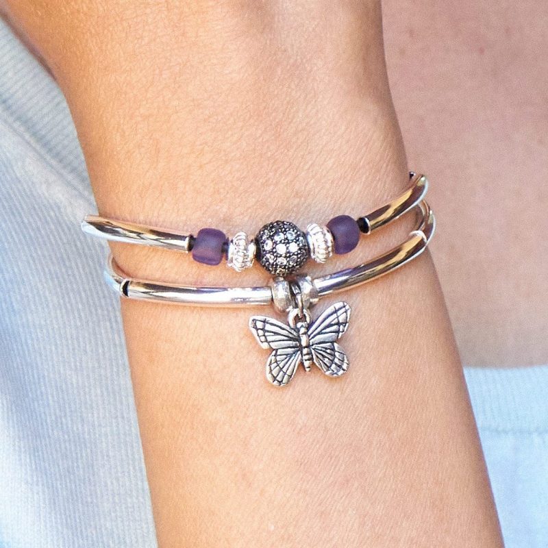 Cannes silver and leather adjustable bracelet w butterfly charm 13e1a991 71c4 410b a650 ad394c70d266