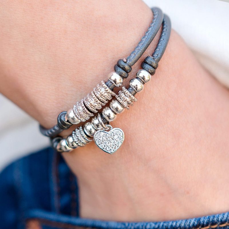 Charlotte heart charm bracelet in gunmetal denim White 3