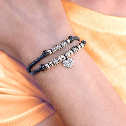 Charlotte sterling silver bracelet in gunmetal leather nappa fall neutral