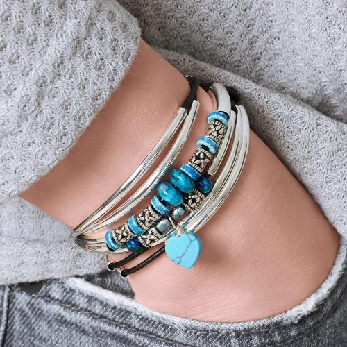 Charmaine Silver Leather Wrap Bracelet w Semi Precious Agate w turquoise heart charm denim neutral 3e45eb16 f73b 4c2f 9b28 a8c33a36ce72