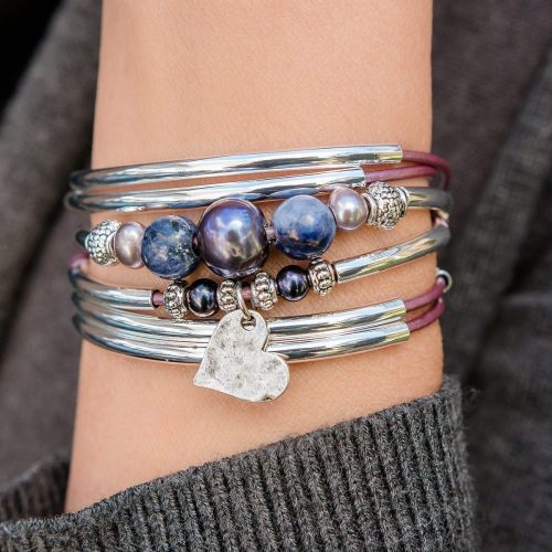 Dani AYCC silver Bracelet pearl sodalite metallic berry leather