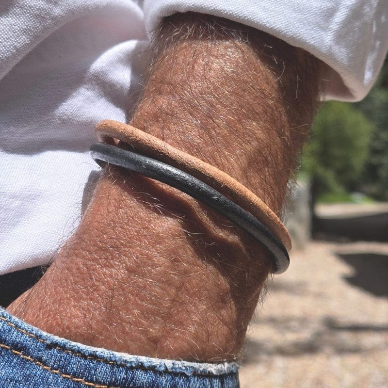 Devon men s bracelets in black and tan leather