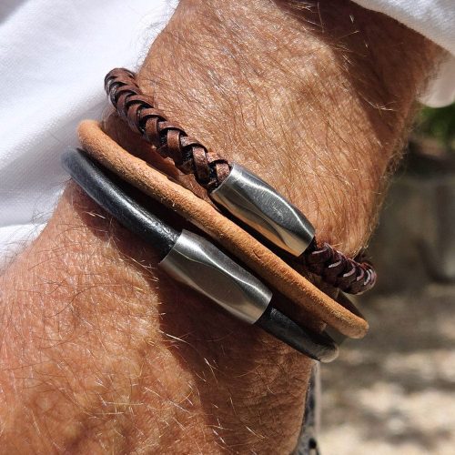 Devon men s bracelets in black and tan leather w dark brown braided leather men s bracelet white w clasps 63947c02 44fa 447b 8ae7 4a75bcf09513