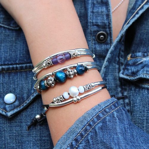 Encouragement w Semi Precious Amethyst Adjustable silver and leather Bracelet w crystal water moonstone silver bracelet and clarity tigers eye bracelet denim 6789e85f 75f6 4da0 a6c0 78a279cef1da