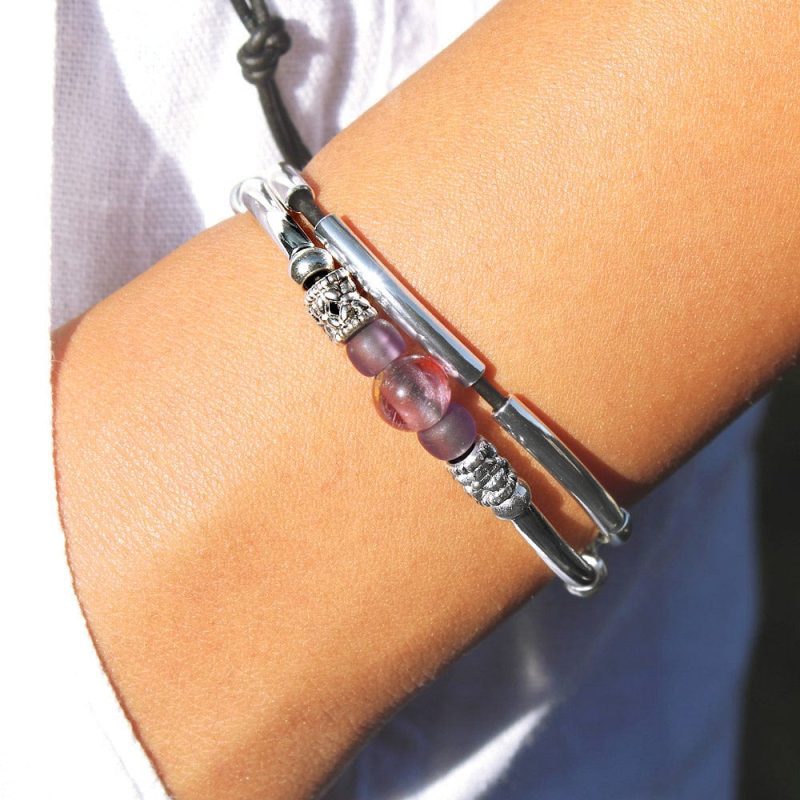 Encouragement w Semi Precious Amethyst Adjustable silver and leather Bracelet white 268e457f fc52 4e0d b3b2 5705ddb6aaef