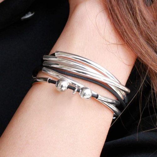 Girlfriend silver Wrap Bracelet Necklace Black