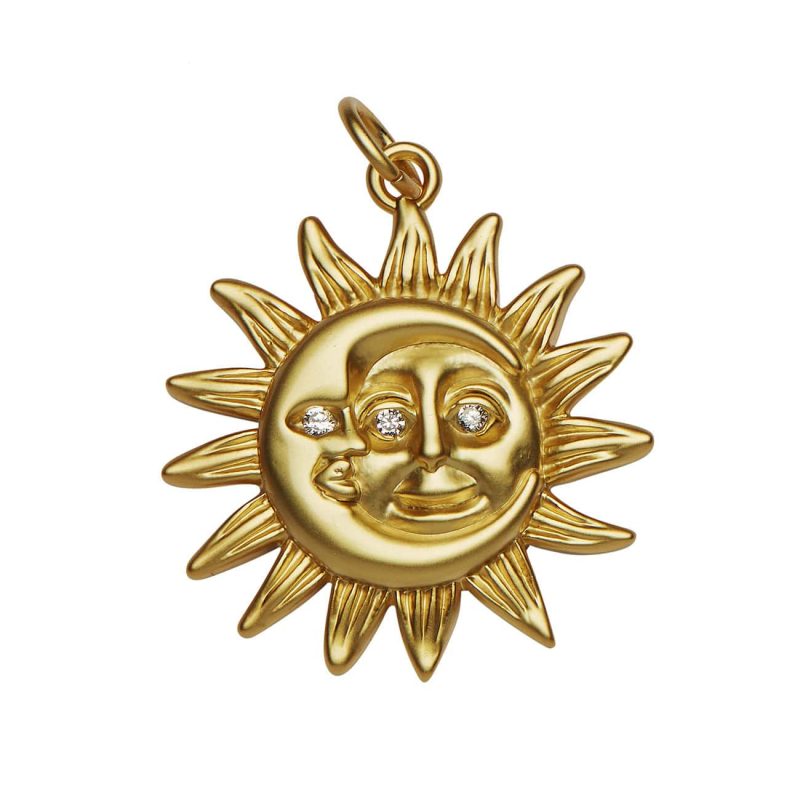 Gold CZ Moon Sun Charm