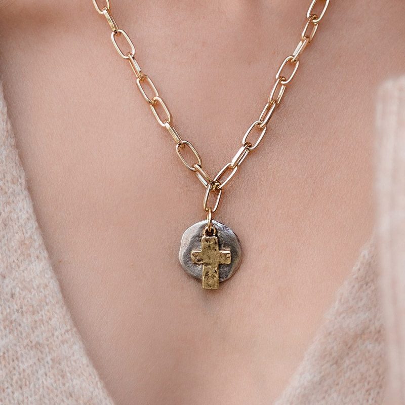 Golden Cross Gold Chain Necklace Tan Sweater 9 18a9a22e bf35 4446 b0de d8b955c78725