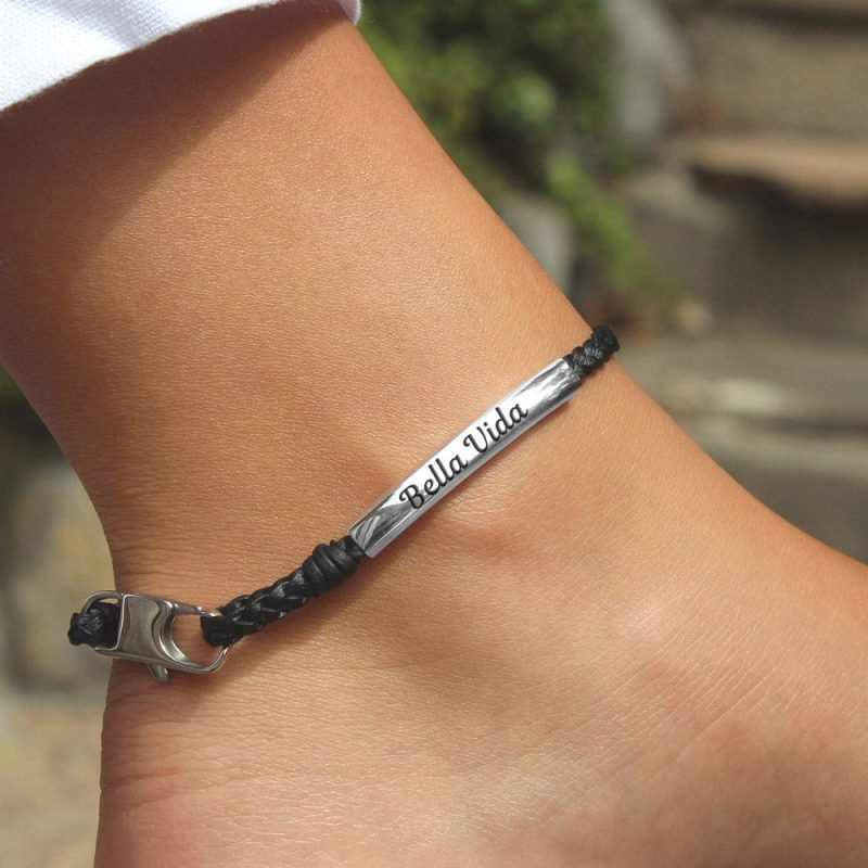 Heirloom silver and braided leather anklet with engraving