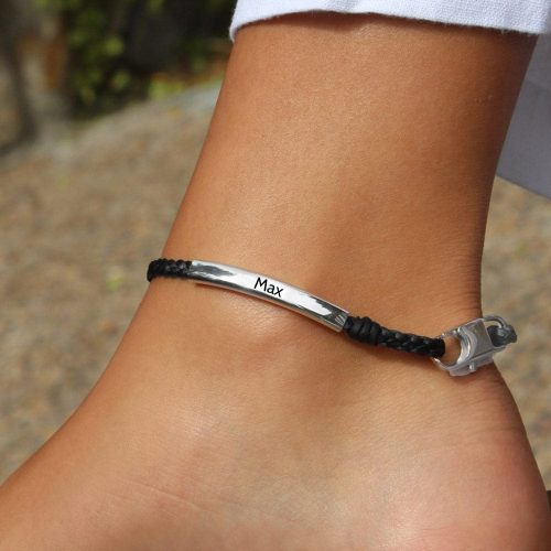 Heirloom silver and leather Anklet Engraved no symbol