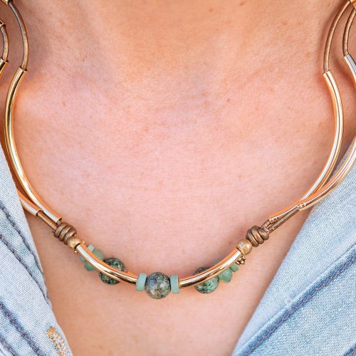 Kerry Gold African Turquoise Aventurine Necklace Denim Top 4