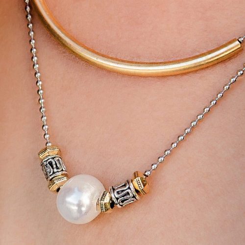 Melanie SIlver Gold adjustable pearl Necklace NEW lifestyle 1