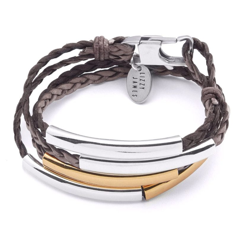 Mini Addison braided leather wrap bracelet Gold Silver Nat Brown Gray lj