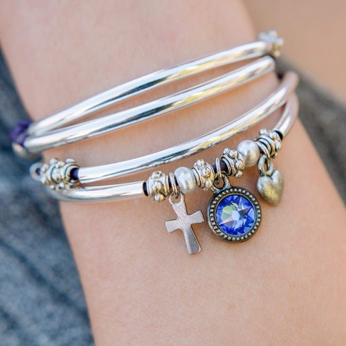 Mini Charmer pearl bracelet September birthstone heart cross charm