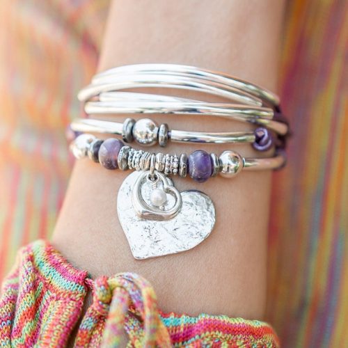 Minnie silver wrap bracelet with Endless Love heart charm Trio Pearl Amethyst Rainbow Colorful Hearts 2 64119e61 ecce 423d b149 5bb4ac62beb4