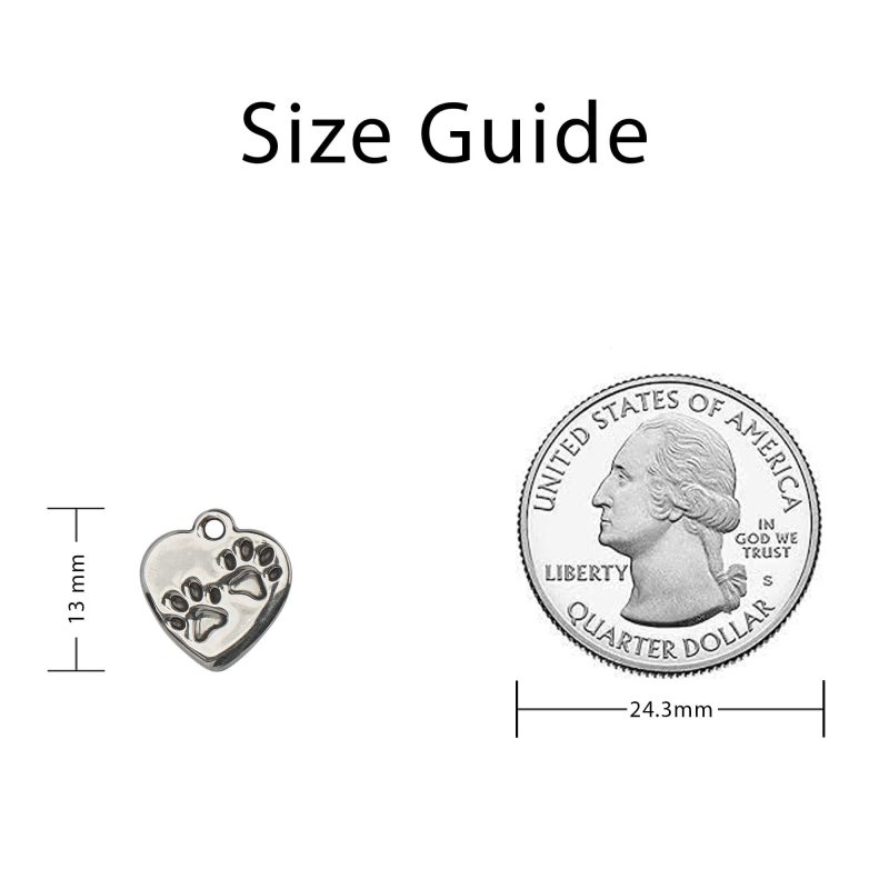 PawPrintHeartStainlessSteelCharm SizingGuide